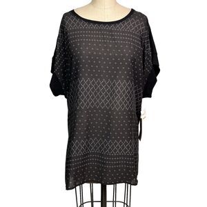 Vince Camuto TWO Top Tee Rich Black Hazy Blue Batwing Hi-Lo Hem NWT Plus Size 2x
